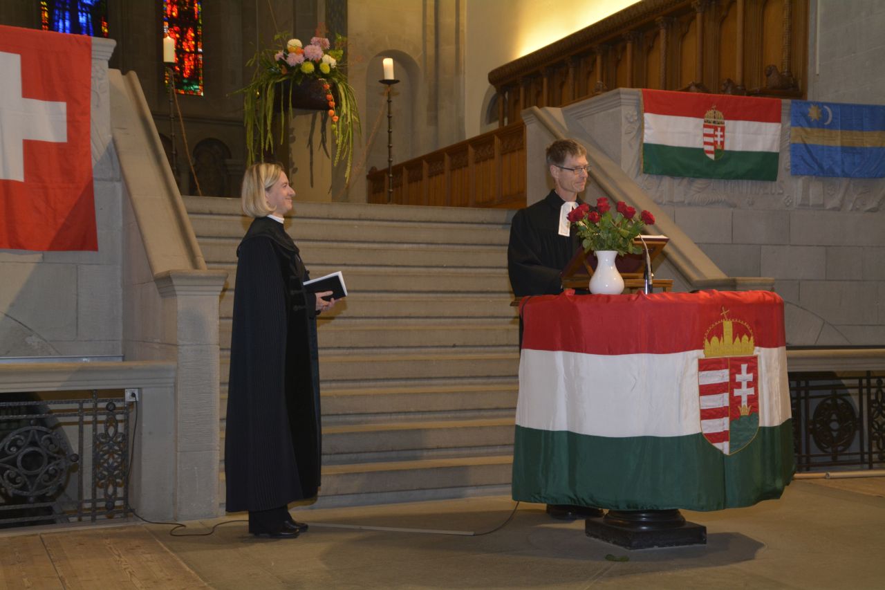 Daniel Reuter és Michna Krisztina lelkészek az ökumenikus istentiszteletet vezetve