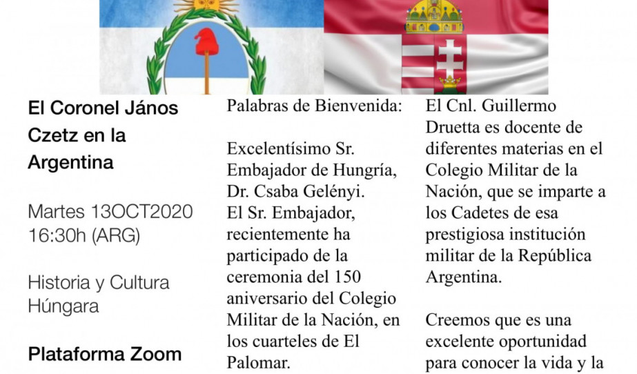 Neves argentin hadtörténész virtuális előadása Czetz János tábornok életművéről Neves argentin hadtörténész virtuális előadása Czetz János tábornok életművéről