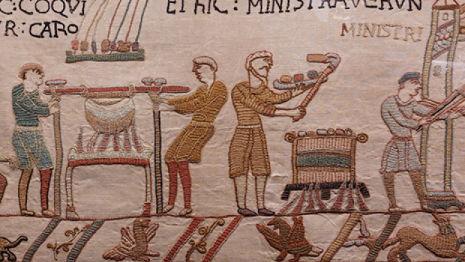 Lakodalmat ábrázoló jelenetrészlet a bayeux-i kárpitról